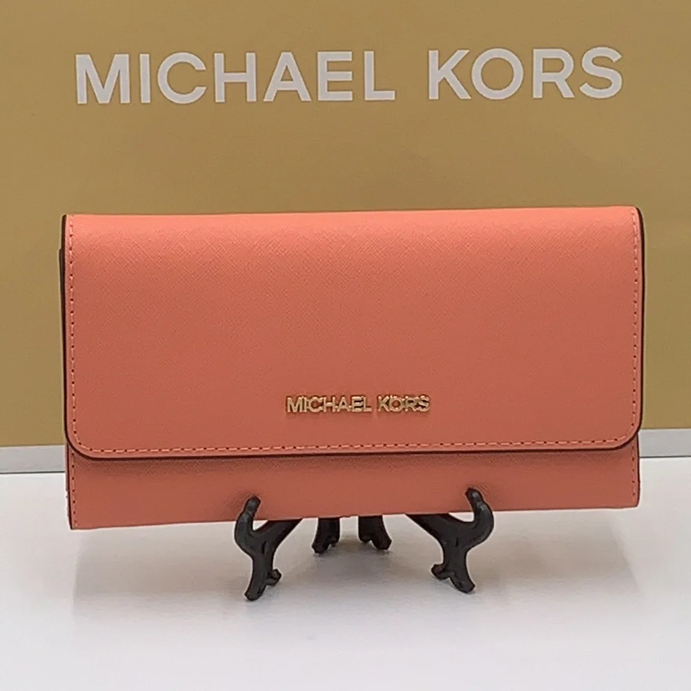 MICHAEL KORS JET SET TRAVEL LARGE TRIFOLD WALLET SHERBERT COLOR